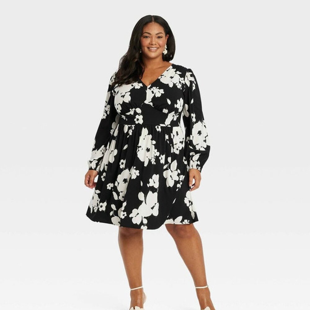 Ava & Viv | Dresses | Womens Balloon Long Sleeve Corset Dress Ava Viv Black Flo